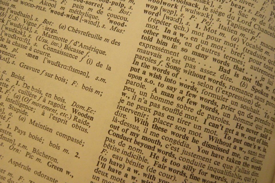 Page avec le mot word du dictionnaire anglais français